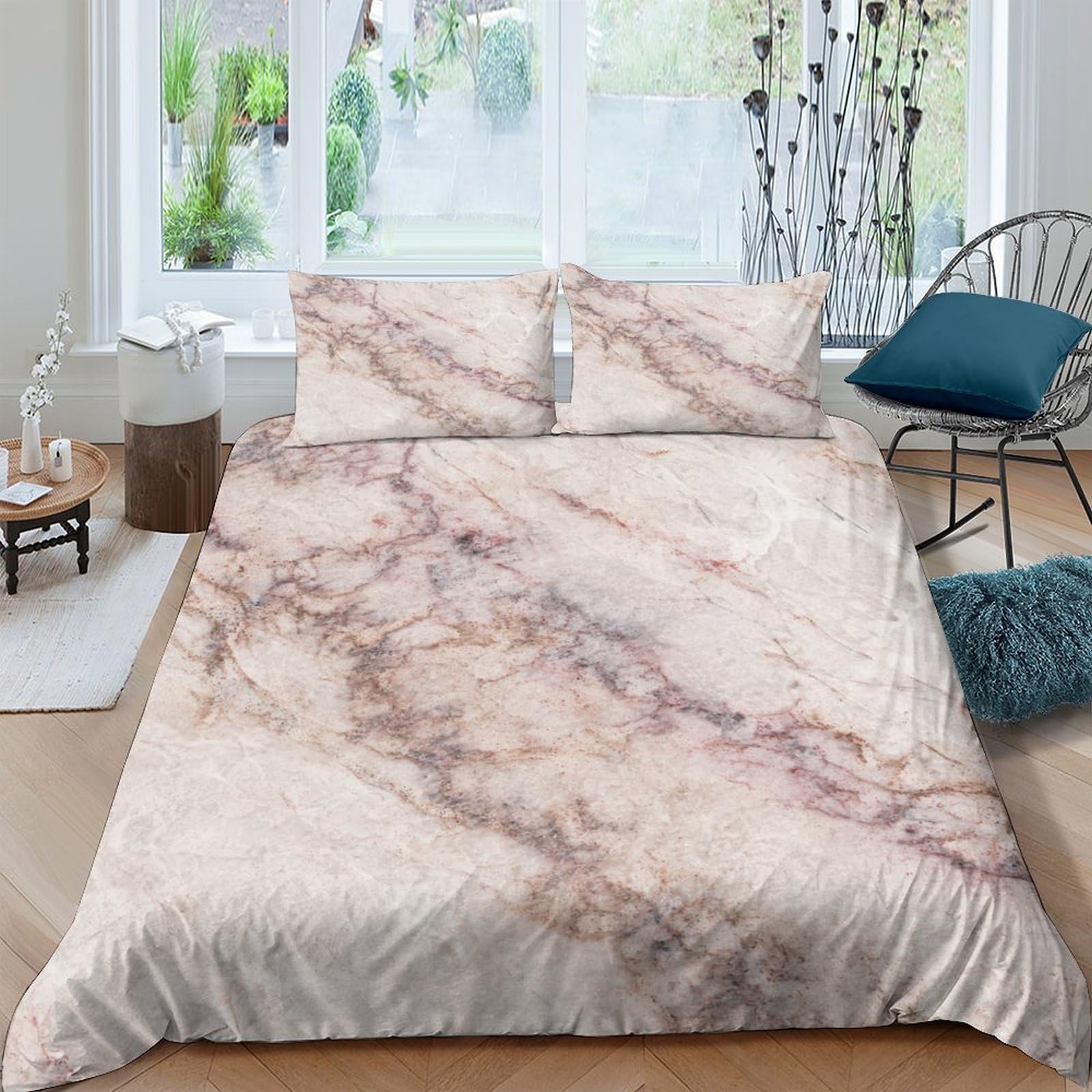 Ctjqhvkz Style-4 3D Printed Marble Texture Fitted Sheet Microfiber Soft Non Slip Pink Vein Bed Cover For Bedroom Guest Room Decor Single（135X200cm）