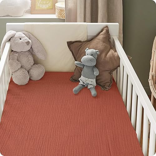 Miniatura 2 de Knirose Paquete de 2 sábanas de muselina de 52 x 28 pulgadas, para colchón de cuna para bebé, niñas y niños, 100% algodón, suaves, bohemias y