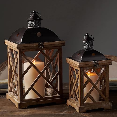 Miniatura 7 de Stonebriar Juego de faroles decorativos de madera para velas de huracán, uso como decoración para fiestas de cumpleaños, un centro de mesa de boda