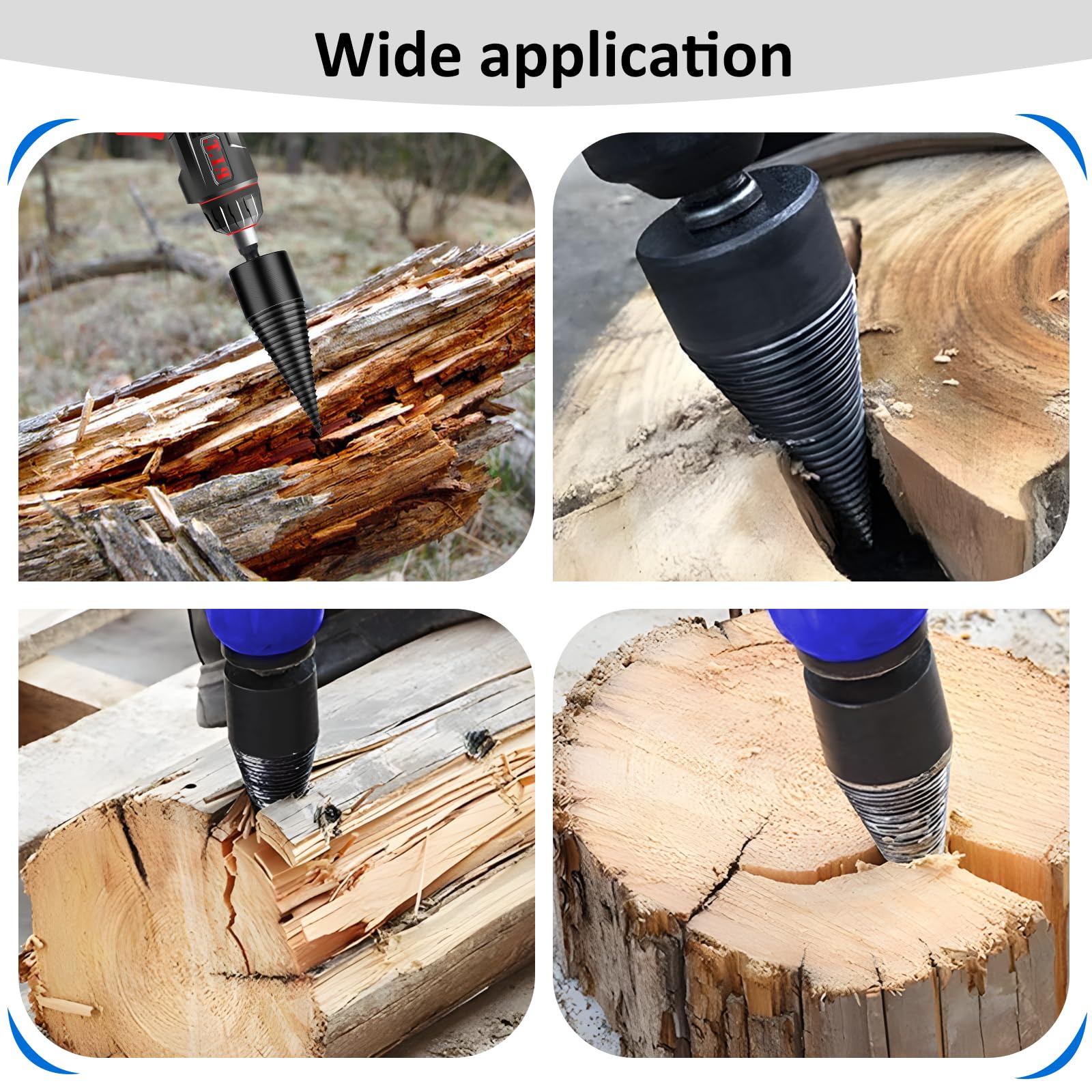 Foret de Fendage de Bois, 32+45mm Fendeur de Bois Conique, Foret À Bois pour Fendre du Bois avec 3 Poignées de Forage, Foret Fendeur de Bois ou de bûches Vis Cône pour Perceuse
