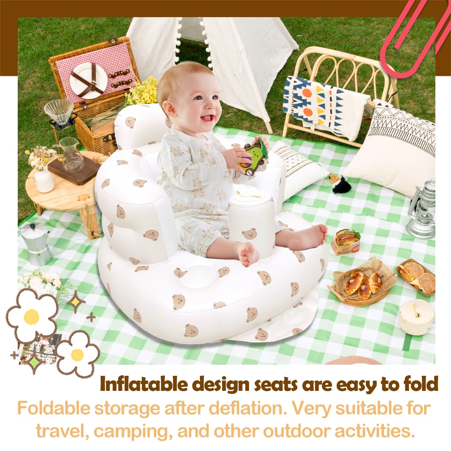 Siège Gonflable Bébé Portable Chaise d'Entraînement 3 Mois+