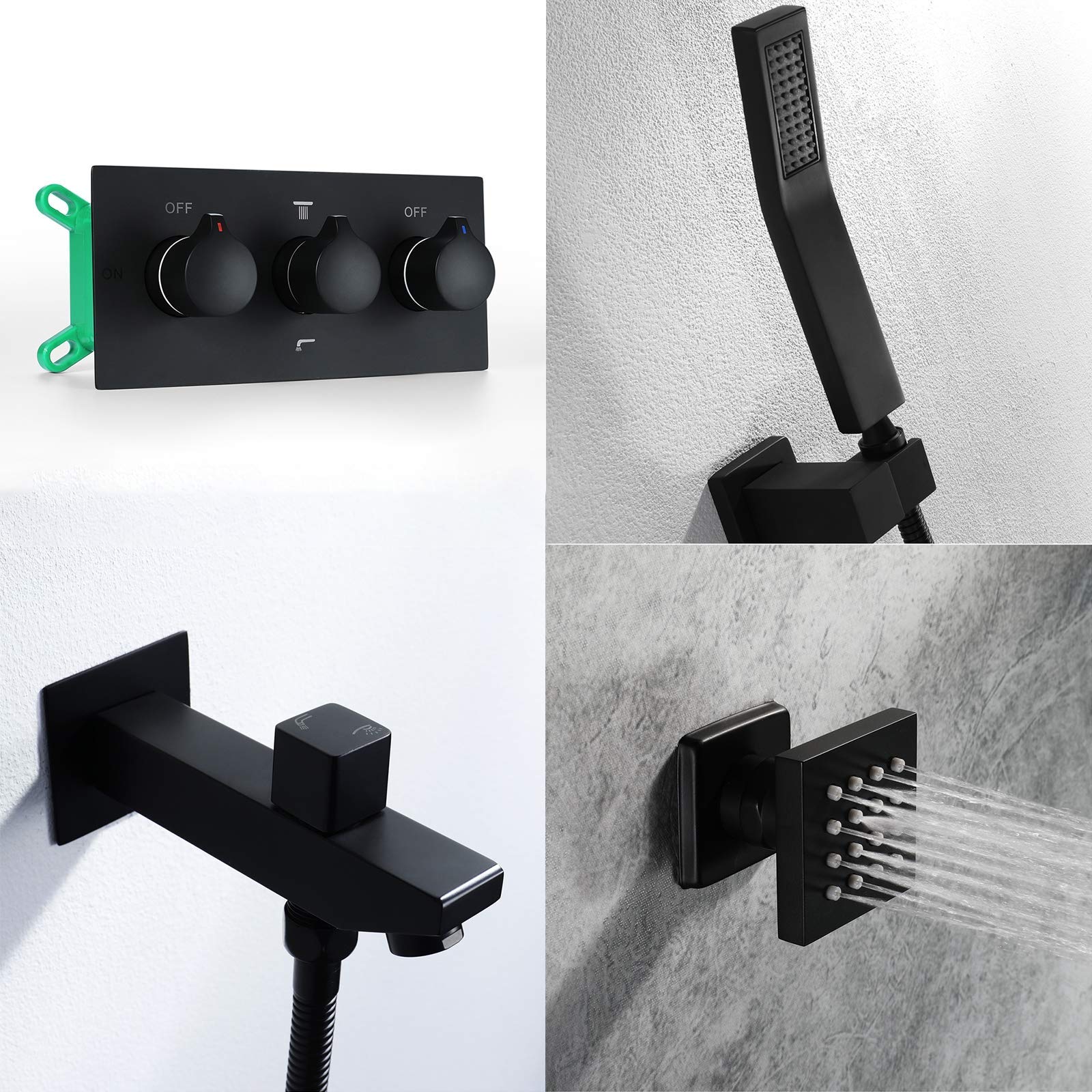 Muzyka 64 kolory LED czarny zestaw prysznicowy montowany na suficie łazienka bateria prysznicowa zestaw z głowicą prysznicową, prysznic ręczny, dysze do ciała, bateria wannowa, sterowanie telefonem