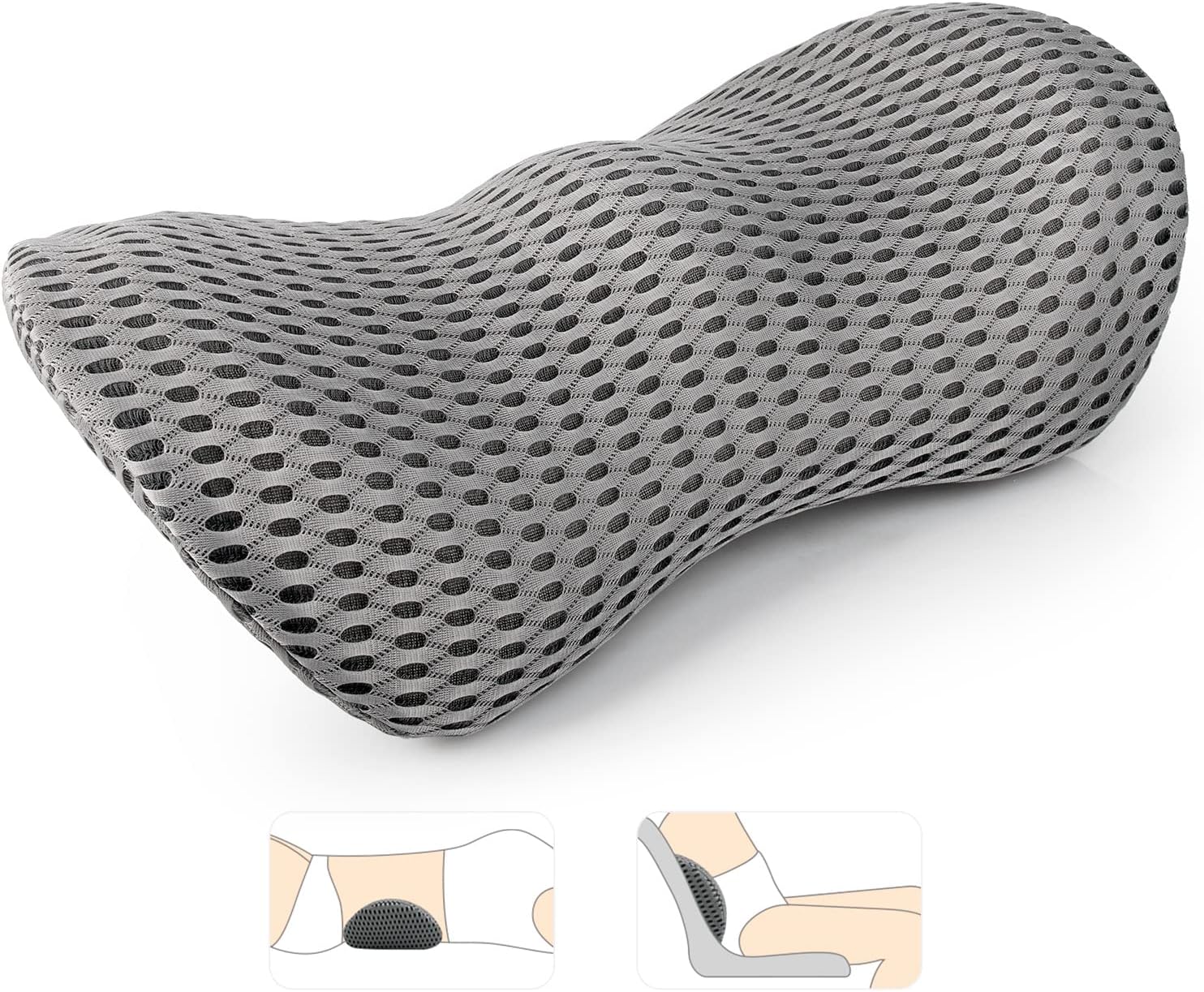Coussin Lombaire PRZRAO | Mousse Mémoire Forme | Sangle Réglable | Pour Bureau, Voiture, Canapé | Anti-Glisse