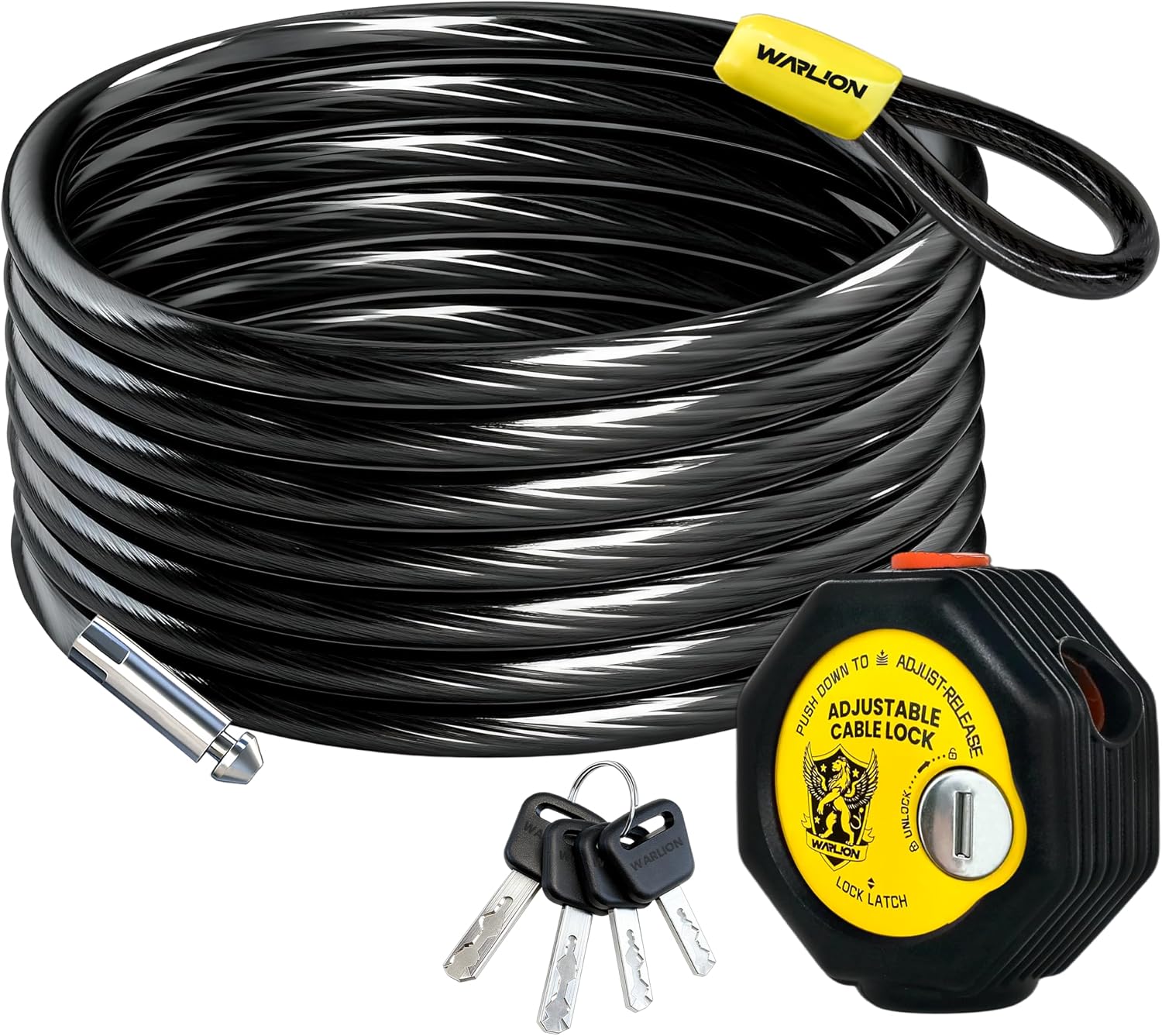 WARLION Heavy Duty Adjustable Cable Lock, 20ft x 3/8" Braided Steel Security Cable with Adjust-Release & Dual Cinch, Outdoor Anti-Theft Lock for Patio Furniture, Lawn Equipment, Kayak, Ladder