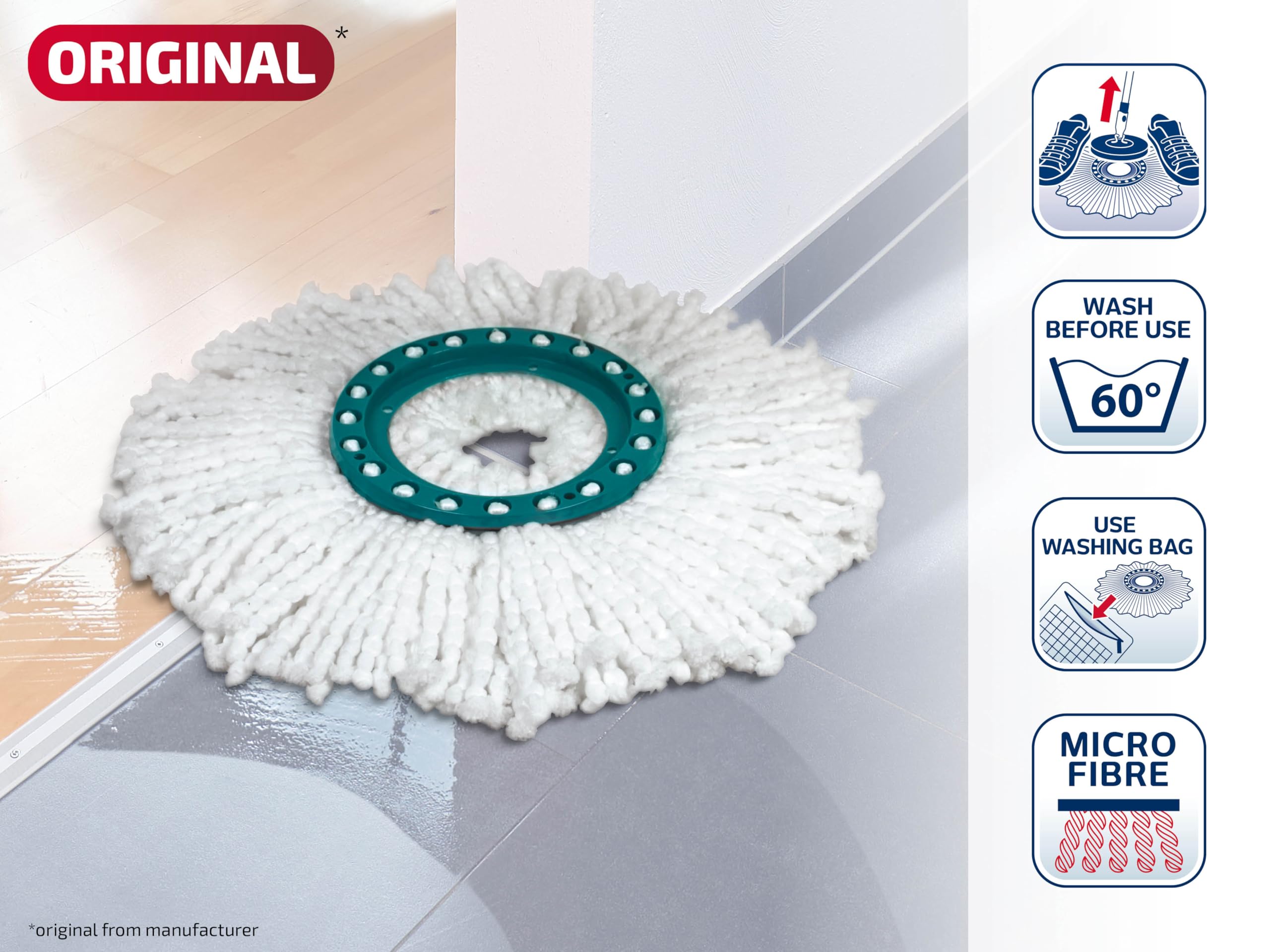 Leifheit Tête de Rechange Clean Twist Disc Mop Ergo, Microfibre, Lot de 5