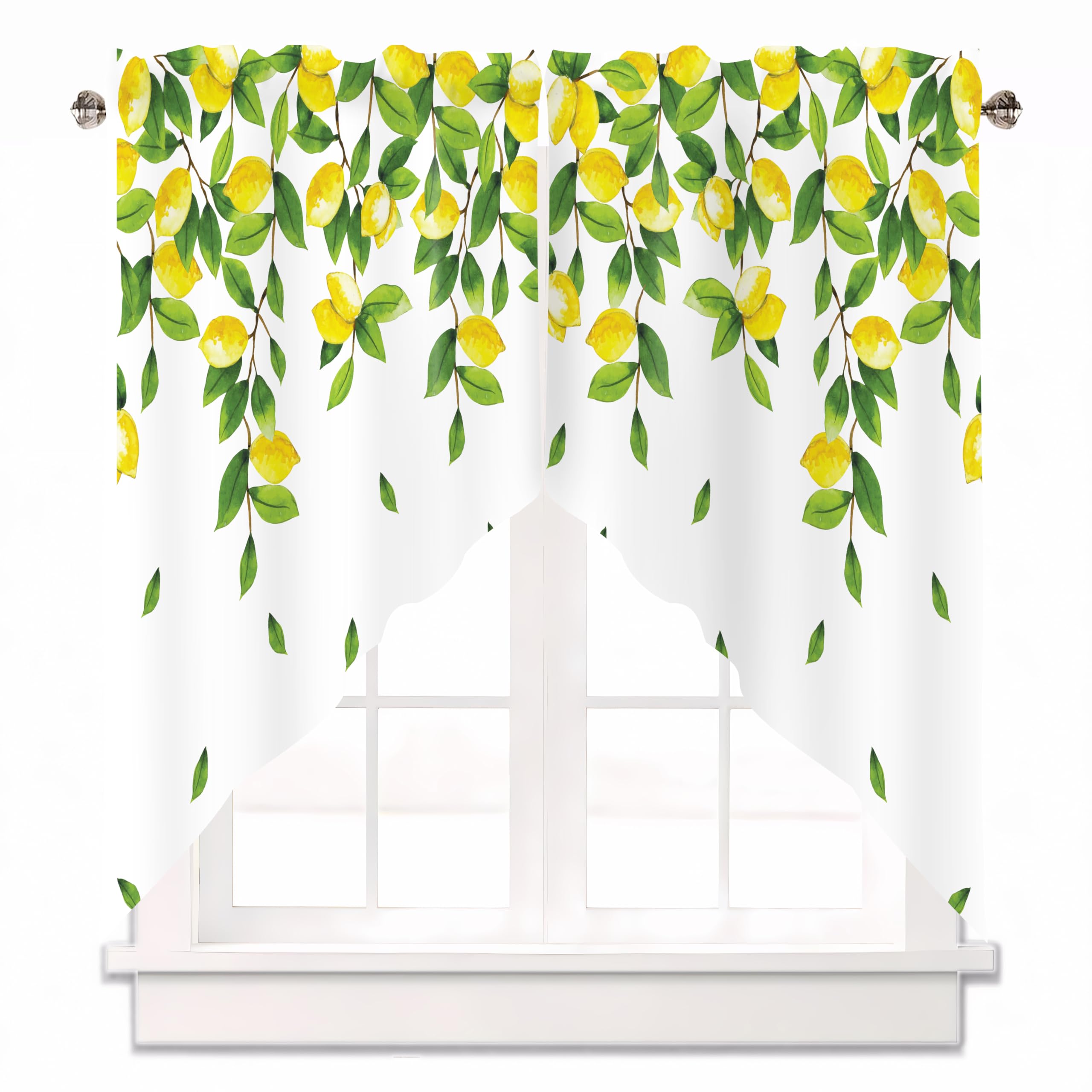 AYTTBIS Lemon Swag Curtain Valance for Windows,Yellow Green Window Treatments Short Swag Topper for Kitchen Windows Bathroom Bedroom,28 x 36 Inch, 1