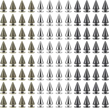 Favordrory 7mmx10mm Bullet Cone Spike and Stud Metal Screw Back for DIY Leather Crafts, 240 PCS Silver, Black, Bronze
