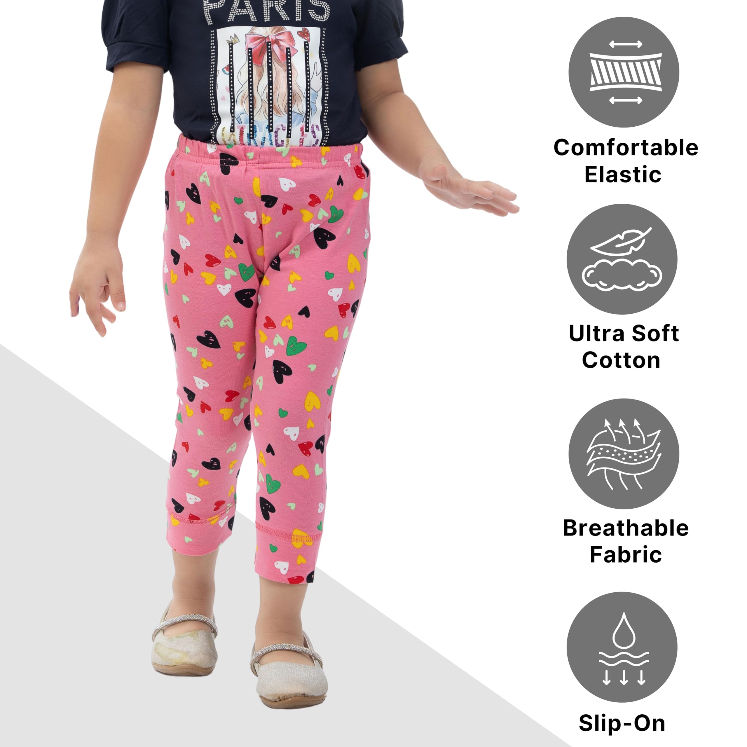comfycute Pure Cotton Capri for Girls Kids | Stretchable Non-Transparent Soft & Comfortable, Breathable Skin-Friendly, Regular Fit, Bottom Wear for Daily Use - Image 2 thumbnail