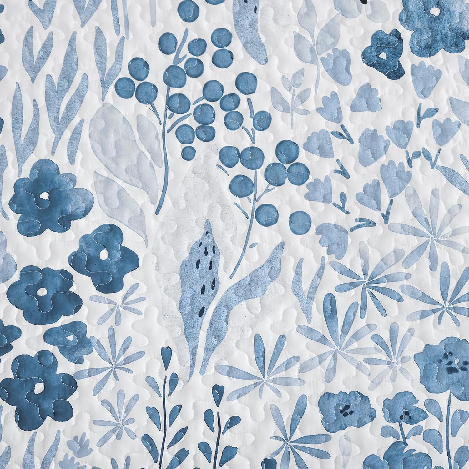Xruibed Quilt Set Queen Size 3 Pieces Blue Floral Quilt Sets Reversible Bedspreads Bedding Set Soft and Cozy Microfiber Lightweight Quilt Flower Plant Bed Coverlet Sets for All Season(Queen 96"x90")