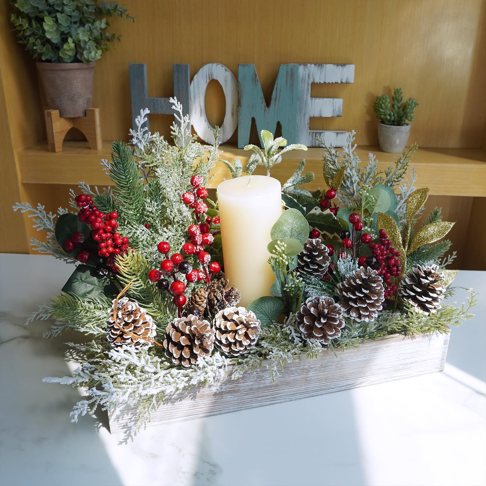 Winlyn 20 púas de piña naturales esmeriladas, adornos de piña con punta blanca con tallos con alambre de 6.9 pulgadas de alto para árbol de Navidad, arreglos florales, manualidades, corona, decoración