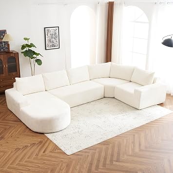Harper & Bright Designs 141.7" Oversized Modular Sofa Cloud Sectional Sofa Set Upholstered Couches U-Shaped Sofa with Deep Seat for Living Room, Beige