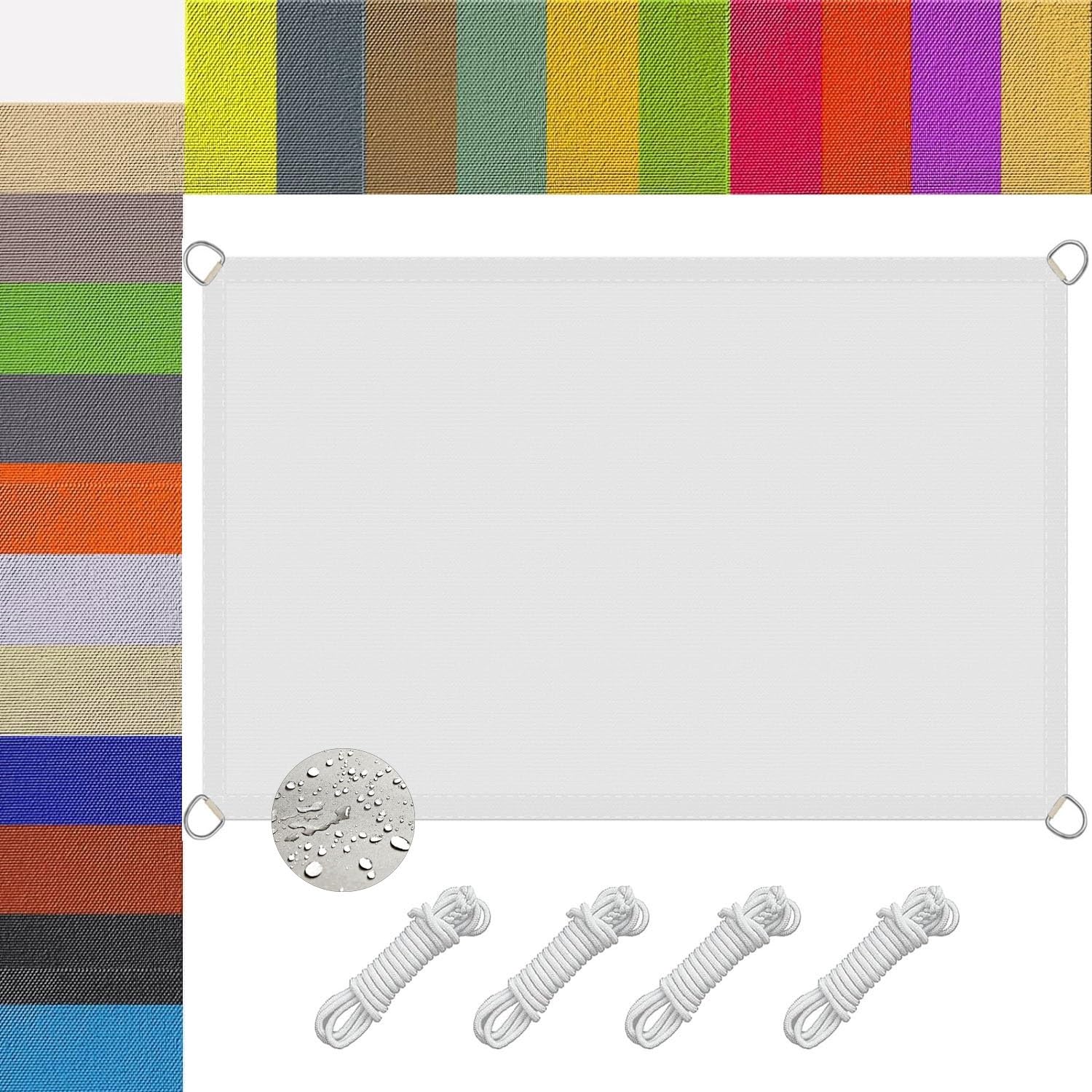 Filet d'ombrage 3x3m blanc avec cordes pour protection solaire extérieure