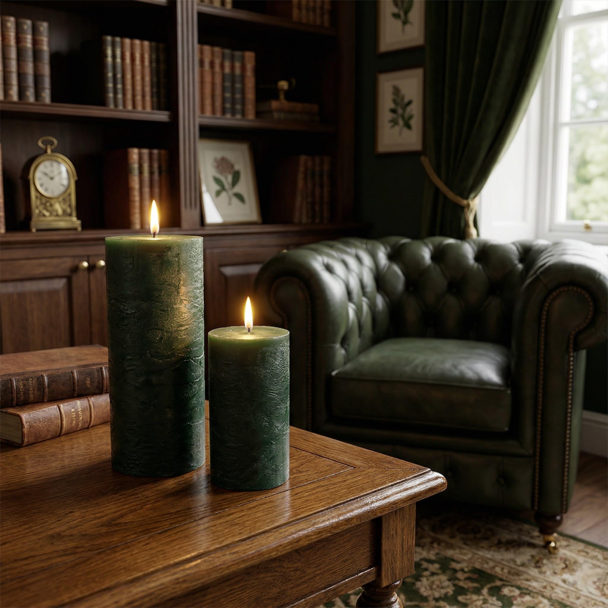 Mallina Pillar Candle Cylindrical Green 6x15cm | Burning Time 45h | Unscented Candles | Wedding, Church & Celebration Decor | Dining Table | Handmade Candles Gifts for Father