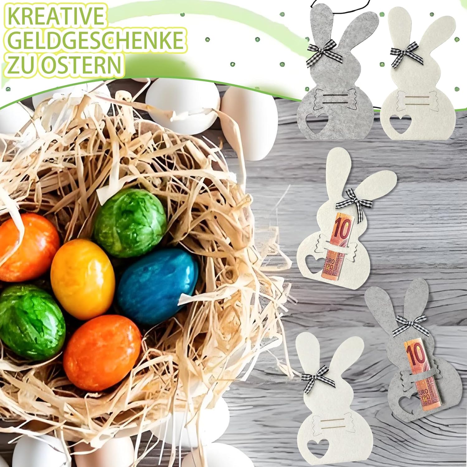 Pack of 10 Easter Money Gifts Set, Easter Bunny Money Gifts Packaging, Felt Easter Bunny Money Gift Cases, Money Gift Packaging Felt, Happy Easter Gift for Women Men Friend Colleagues