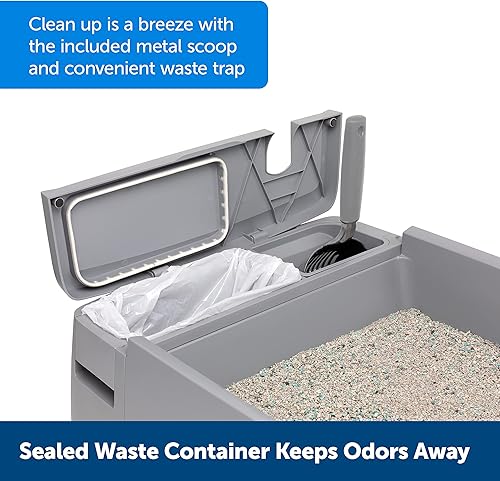 Miniatura 4 de PetSafe Caja de arena para gatos múltiples – Mantenimiento higiénico con alta capacidad de arena, soporte integrado para cucharadas y compartimento