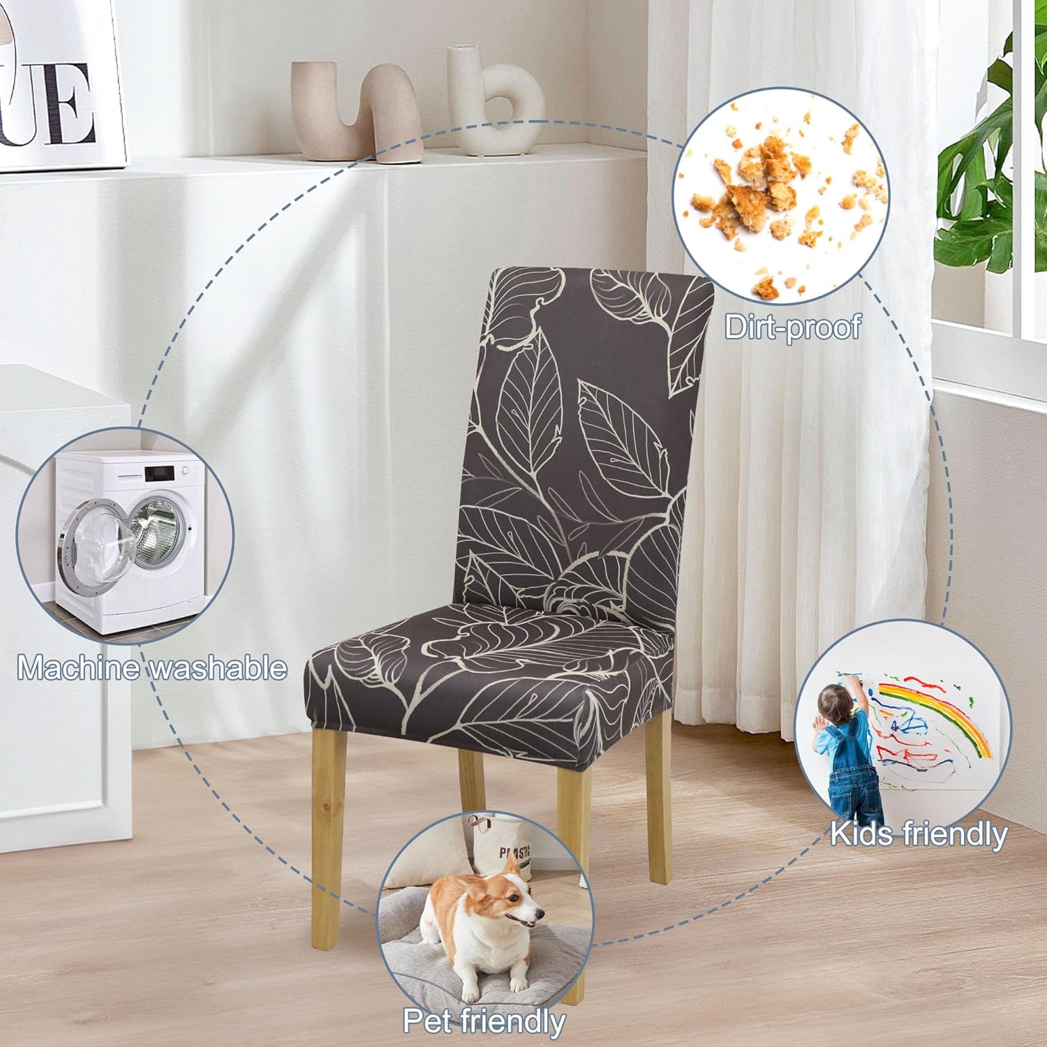 BIETYONE Stretch Dining Chair Covers Set of 8, Soft Removable Washable Kitchen Parsons Chair Slipcovers, High Elastic Seat Protector for Home Hotel Banquet