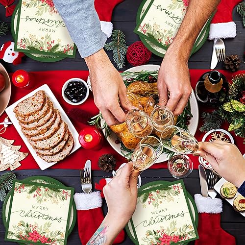 Miniatura 7 de Whaline Juego de 24 platos de papel de Navidad, tazas, servilletas, decoraciones de fiesta, nochebuena, muérdago, platos desechables, juego de