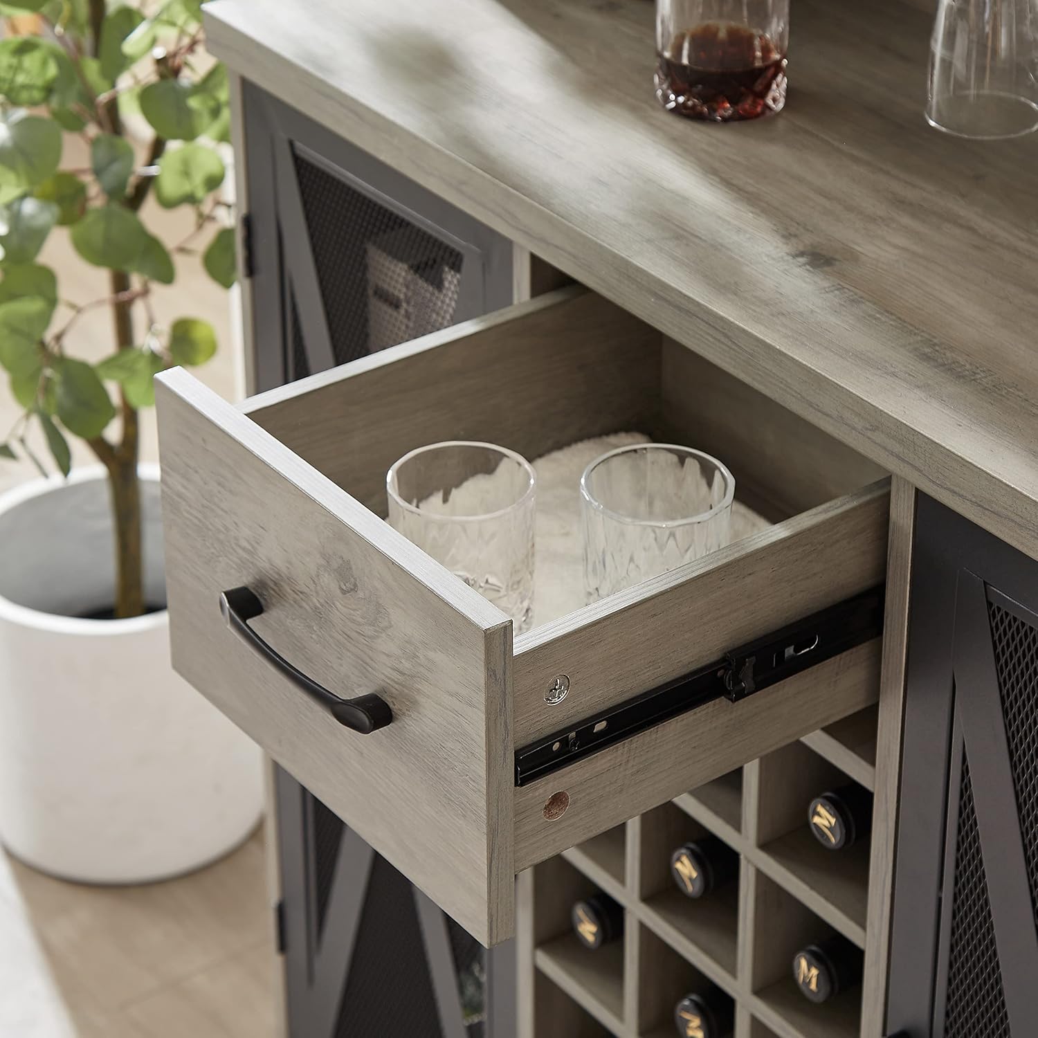 JHX Wine Cabinet （Grey，35.41’’W*13.39’’D*47.44’’H）