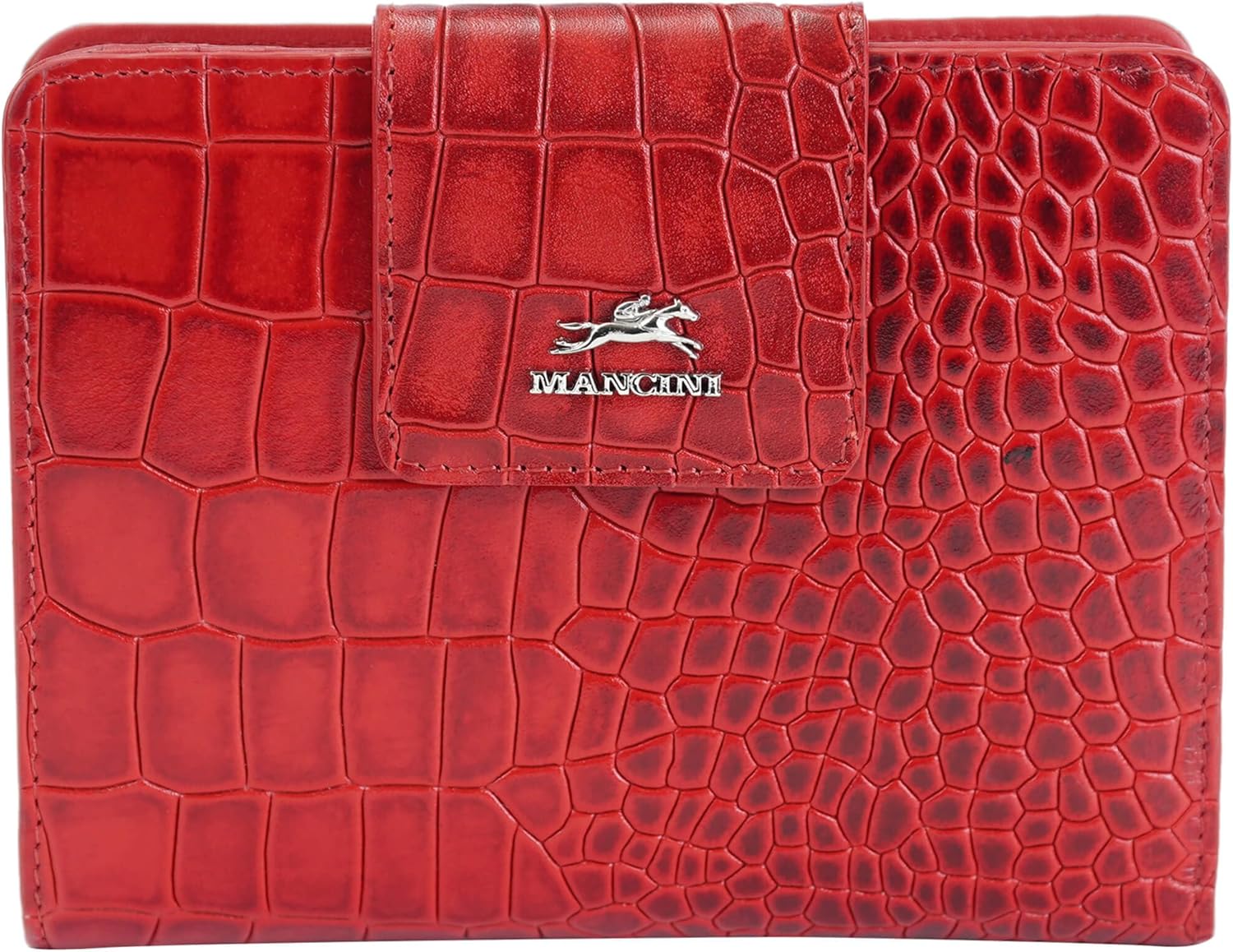 Croco2 Red Women’s Medium Clutch Wallet with Enhanced RFID Protection, Red