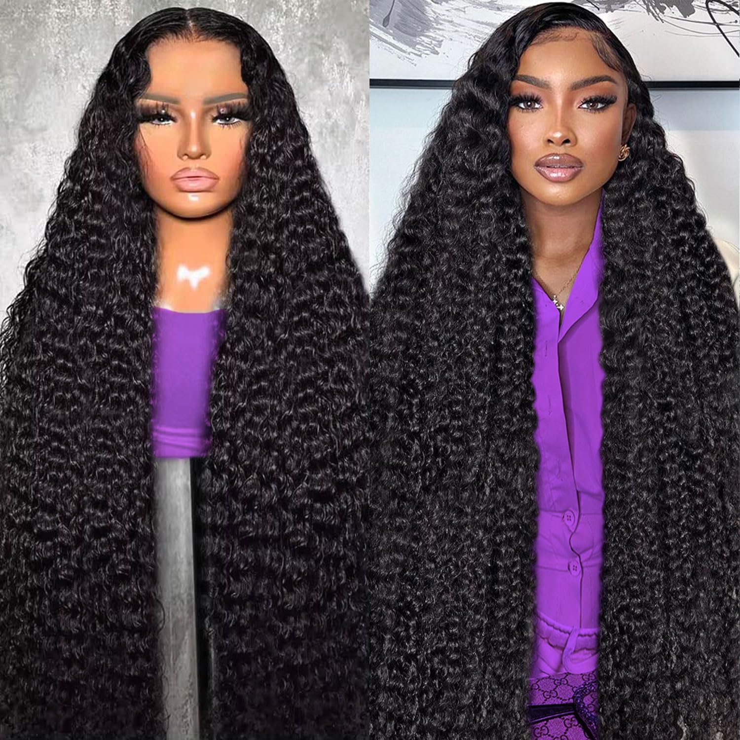 Deep Wave HD Lace Closure Human Hair Wig 6x5 Glueless 24 Inch Black 56 DW 24 Inch