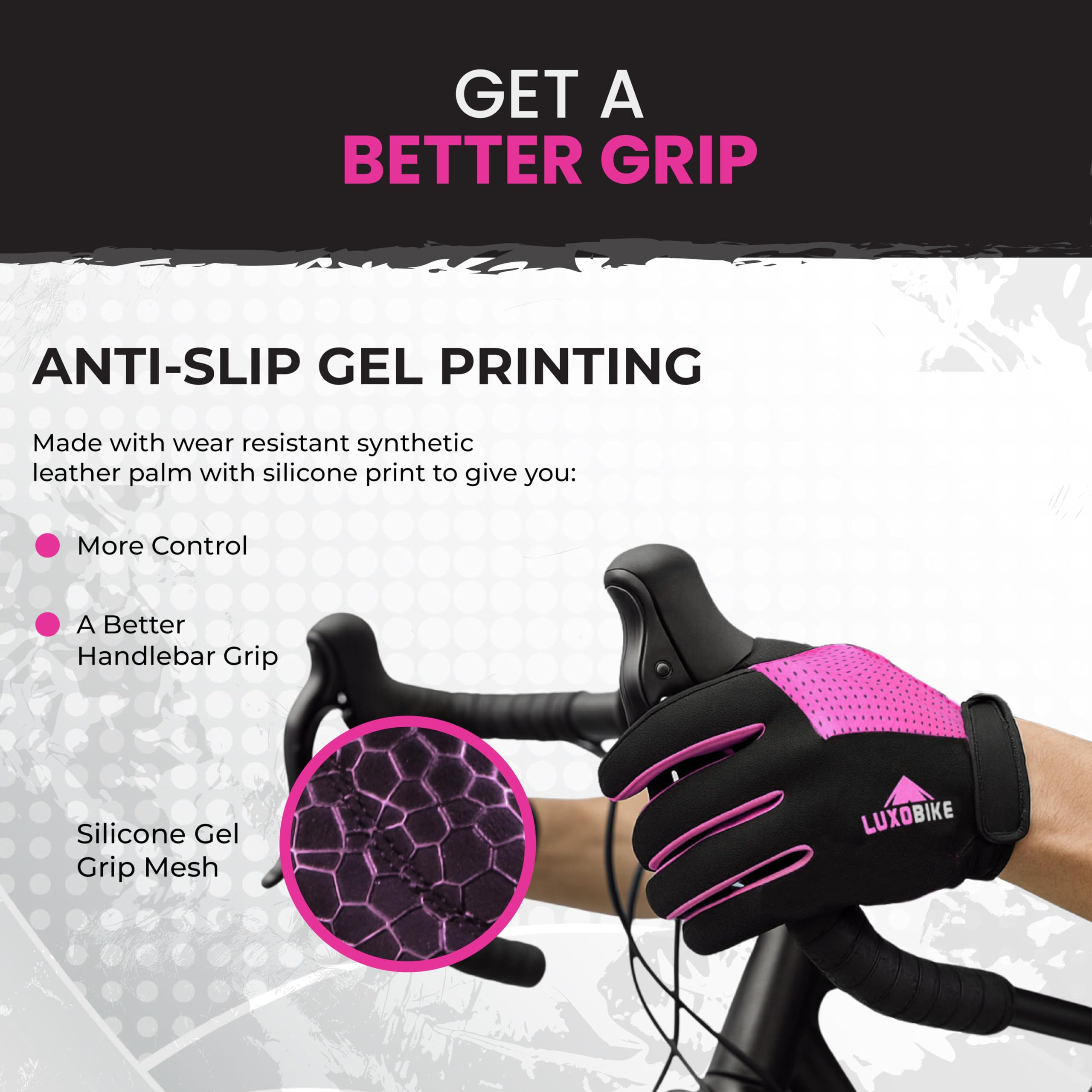 Gants de Cyclisme Gants de Cyclisme - Gants de VTT - Antidérapants - Absorption des Chocs - Respirants - pour VTT - Reconnaissance des écrans tactiles, Homme Femme, Pink - Full Finger, Small