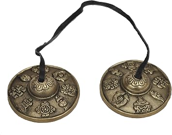 Tibetan Tingsha Cymbals - 6.2 cm - 8 Lucky Symbols Embossed