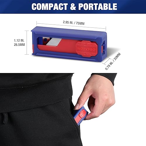 Miniatura 5 de WORKPRO Cuchillas para cuchillos utilitarios, cuchillas de repuesto de acero SK5 con dispensador, cuchillas estándar para cortador de cajas y