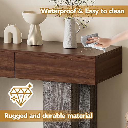 Miniatura 16 de PAKASEPT Mesa consola de 63 pulgadas de largo con luces LED coloridas y 3 cajones, mesa rectangular de madera para sofá detrás del sofá, mesa de