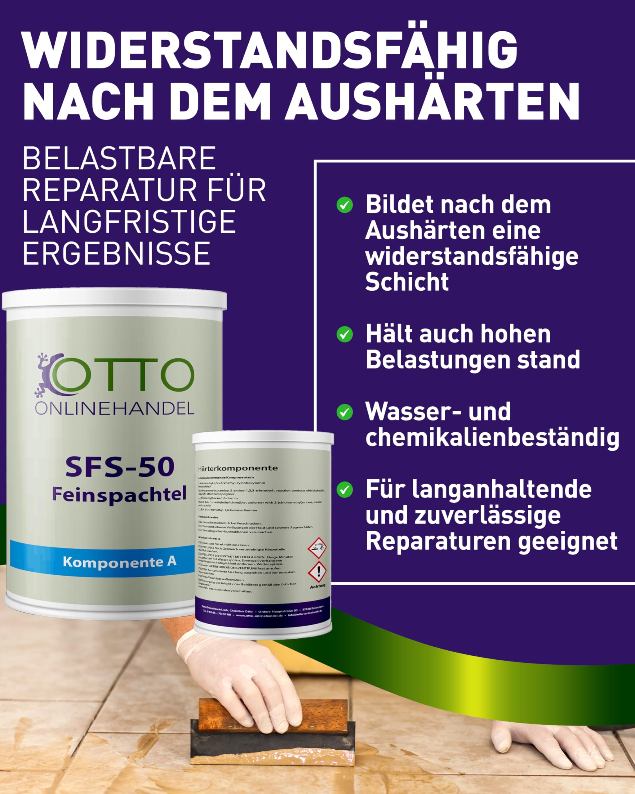SFS-50 Feinspachtel aus 2K Epoxidharz (9 kg) Spachtelmasse für Reparaturen von Estrich, Holz, Beton