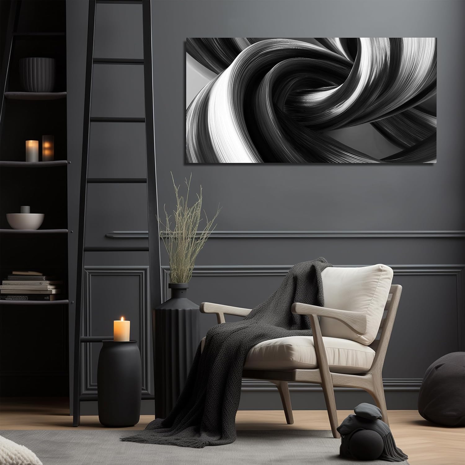 CIRABKY Abstract Canvas Wall Art for Living Room Black and White Wall Decor for Bedroom Minimalist Wall Art for Office 20 x 40 Inch