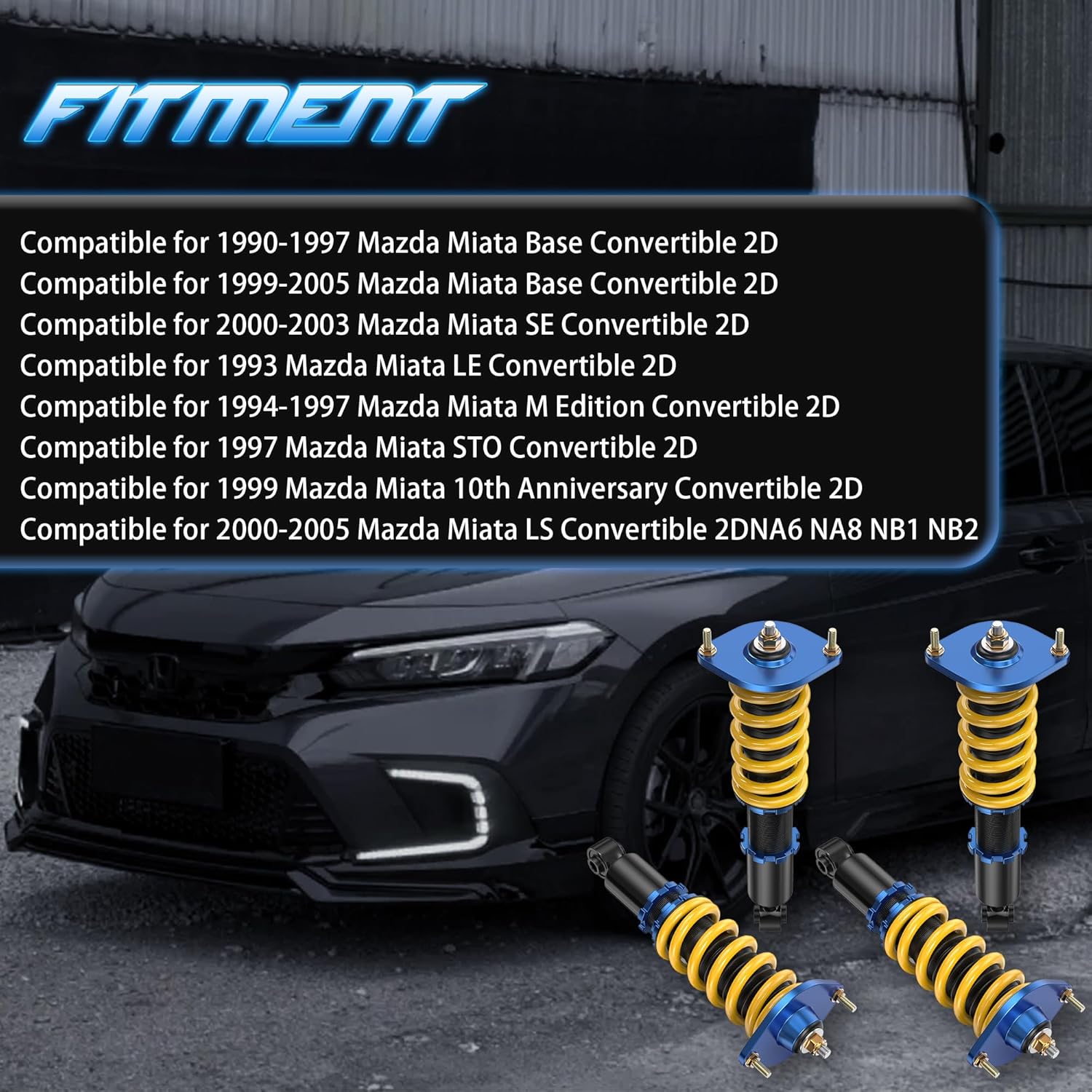 Height Adjustable Coilover Lowering Kit Compatible for 1990-2005 Mazda Miata MX5 NA NB Suspension Coil Spring Strut Shocks (4pcs)