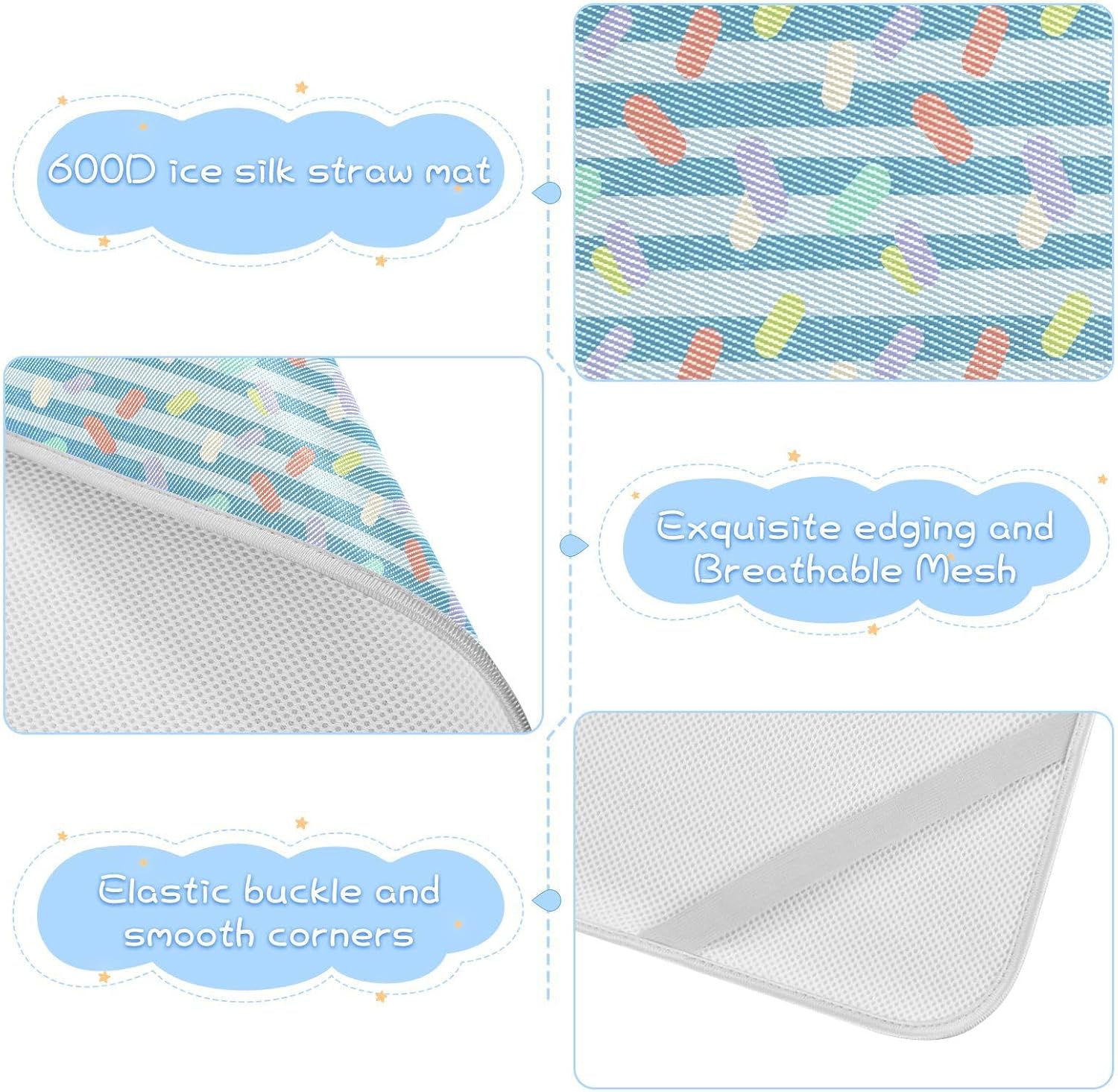 Baby Cooling Mat Abstract Colorful Shapes Ice Silk Breathable Mesh Summer Crib Mattress Pad with Pillowcase, Soft Cooling Sleeping Surface for Infant & Toddler, 52"x28"