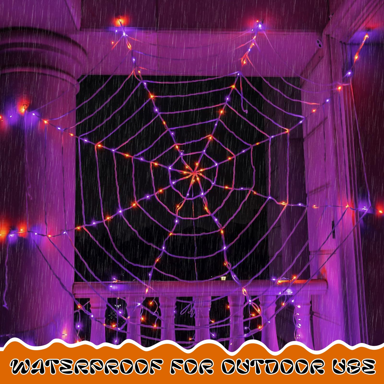 Toile D’araignée Halloween LED Géante - 150 Lumières, 8 Modes, Télécommande - 7