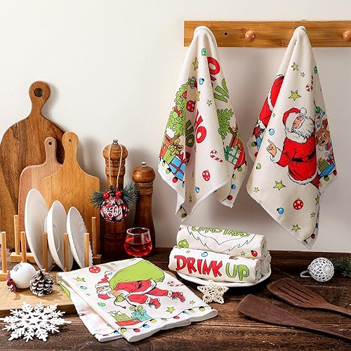 Miniatura 8 de 6 paños de cocina de Navidad rosas de 15.8 x 23.6 pulgadas, absorbentes de Papá Noel, muñeco de nieve, reno, toallas de mano, decorativas, para