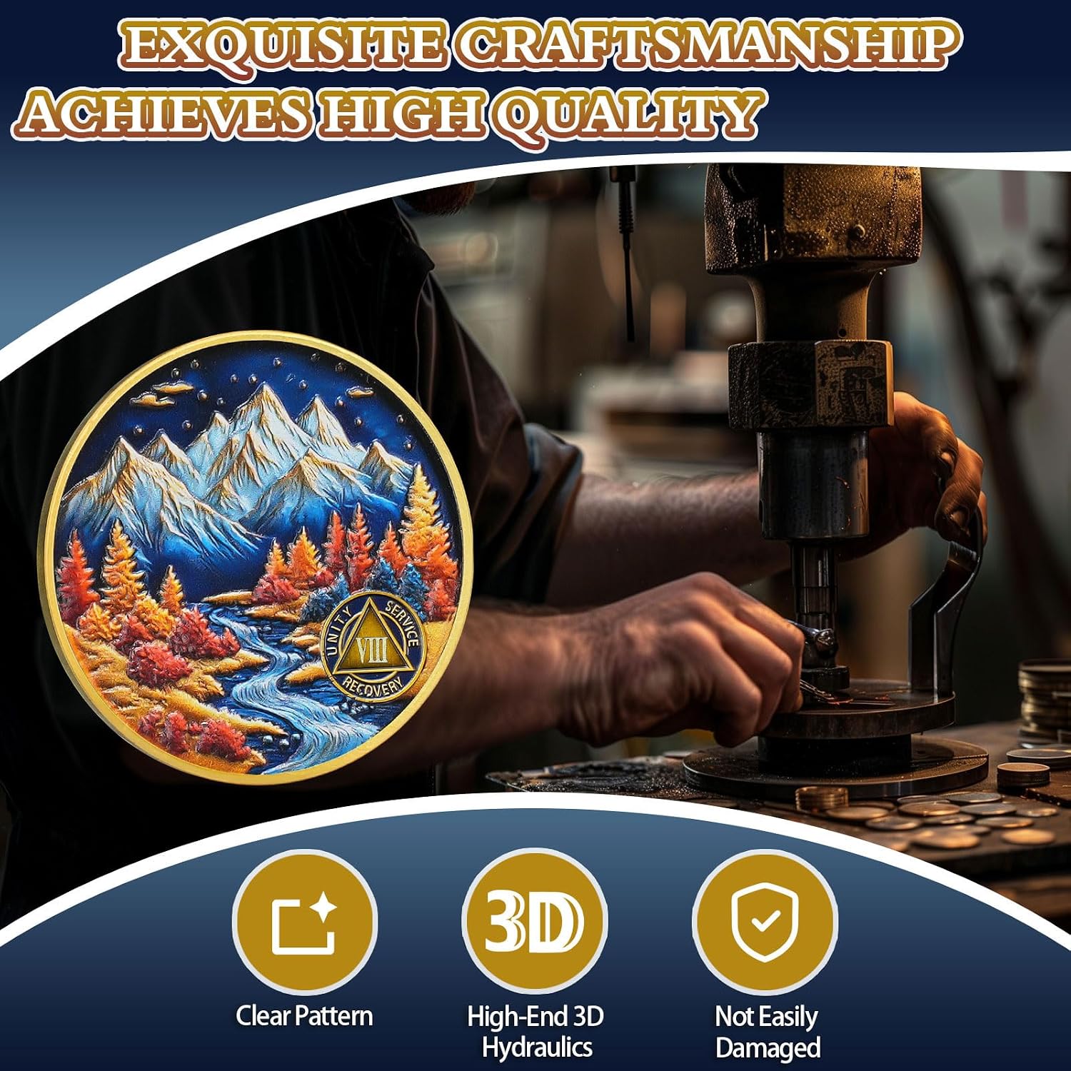 Autumn Mountain 8 Year Sobriety Coin - Serenity & Growth AA Coin, Addiction Recovery Medallion with Token Capsule, Sobriety Gifts for Men Women