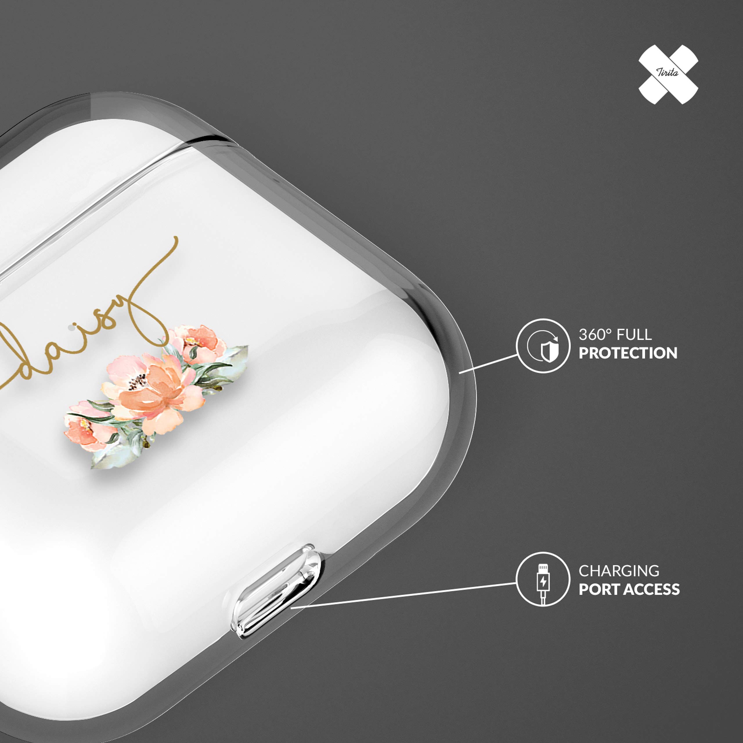 Tirita Personalised Custom Case Compatible with Apple AirPods 4th gen, Support Wireless Charging, with Carabiner, Front LED Visible [14- Golden Bee] — view 123
