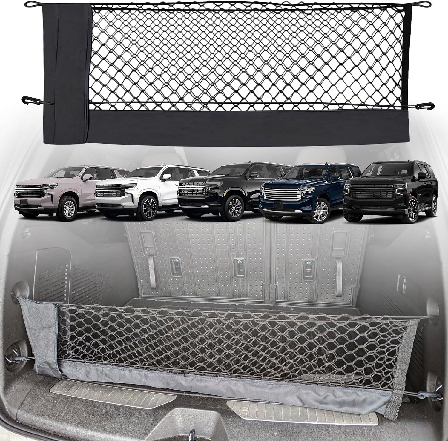 Envelope Style Trunk Mesh Cargo Net for Chevrolet Suburban 2021-2026 - Car Accessories - Premium Trunk Organizers and Storage - Cargo Net for SUV - Vehicle Carrier Organizer for Chevrolet Suburban