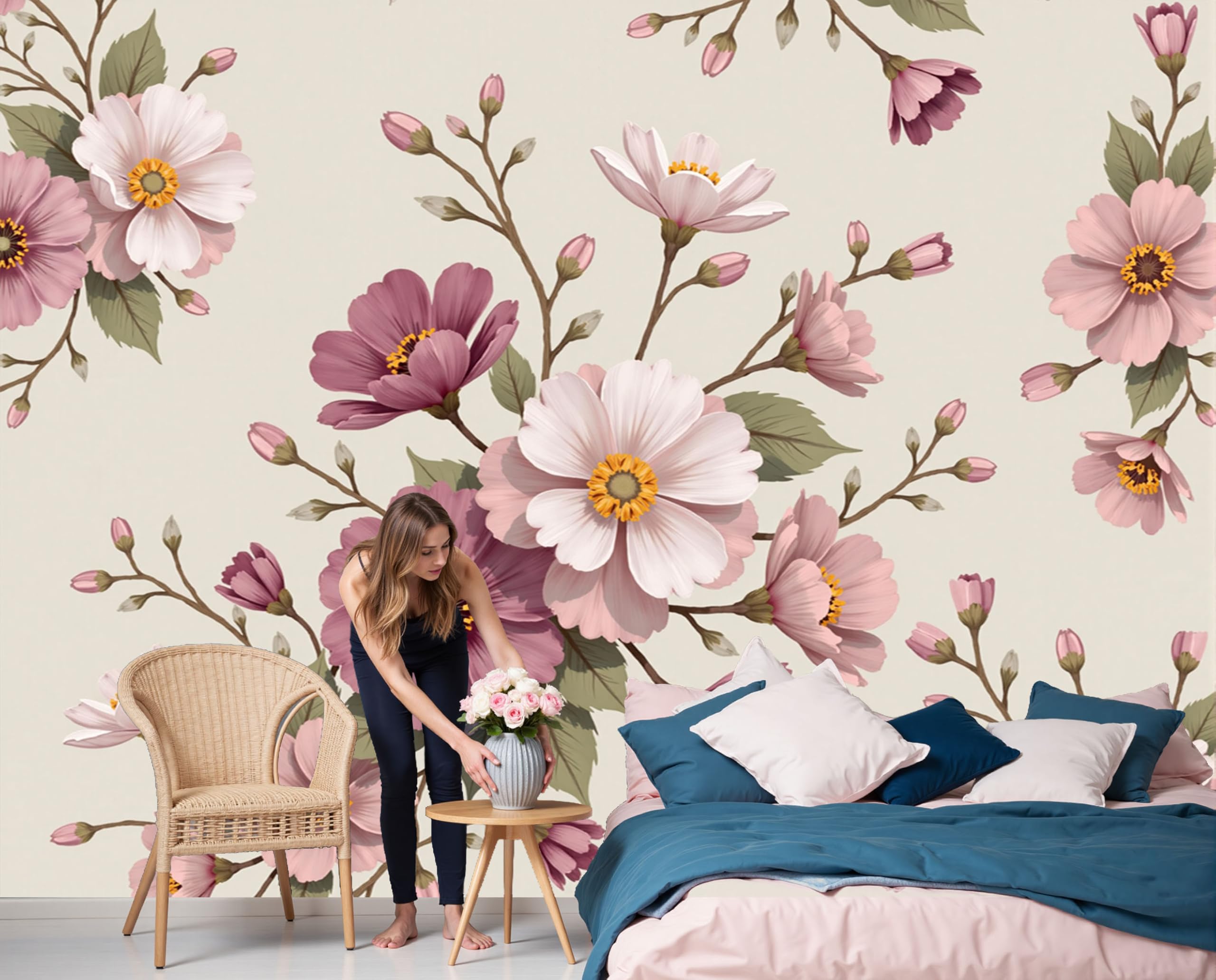Papier Peint Panoramique Floral pour Salon et Chambre Enfant