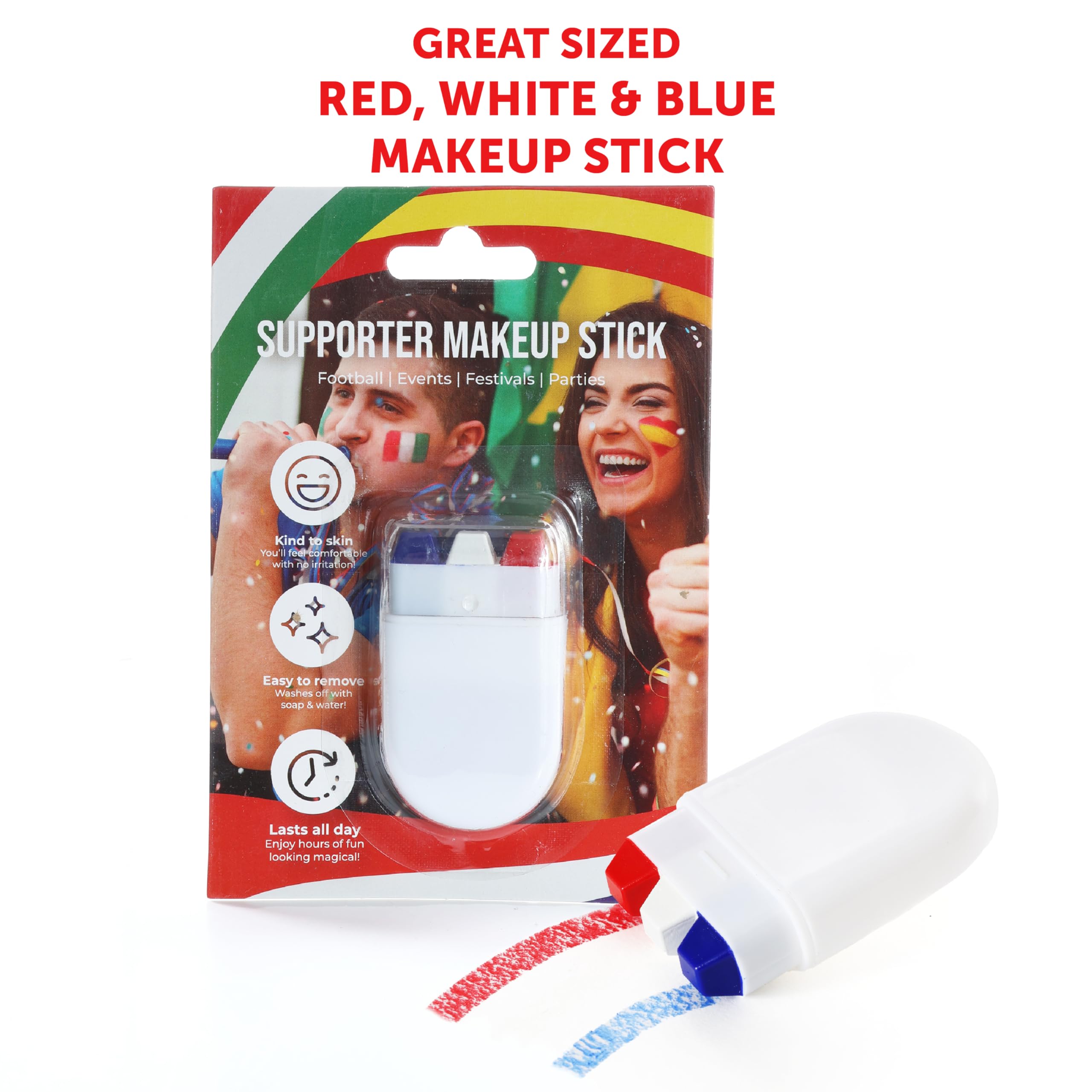 Bâtons de maquillage rouge, blanc et bleu – Lot de 24 – Bâtons de maquillage de couleur rouge, blanche et bleue – Pour supporters de football, maquillage pour événements sportifs