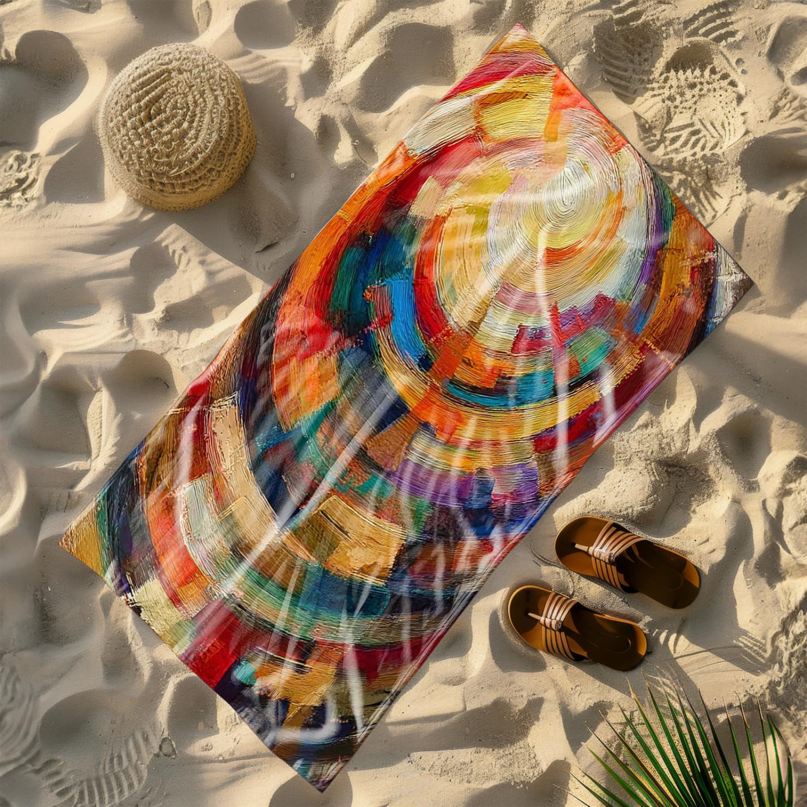 Tapis de Plage XXL Anti Sable Psychédélique Jaune Serviette Piscine Adulte,Natte De Plage Pliable, Voyage Accessoires De Plage Camping,Serviette de Bain Personnalisée