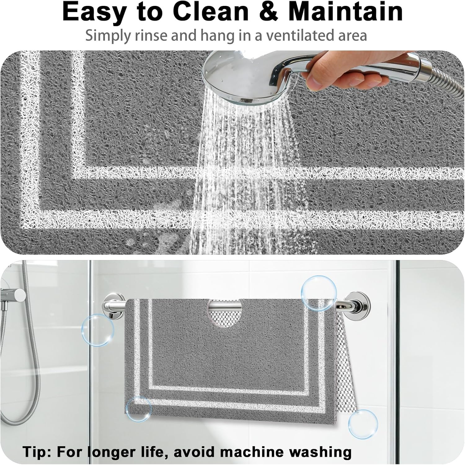 Square Shower Mat Non Slip: 32x32 Inch Extra Large Shower Mats for Inside Shower, Non Slip Shower Mat with Drain Hole in Middle- Anti Slip Shower Floor Mat, Loofah Shower Stall Mats for Elderly image 5