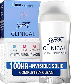 Secret Clinical Strength 100HR Sweat & Odor, Completely Clean Invisible Solid Antiperspirant Deodorant for Women, 3X Stress Protection with Hyaluronic Acid, PH Balanced, Completely Clean Scent, 2.6 oz