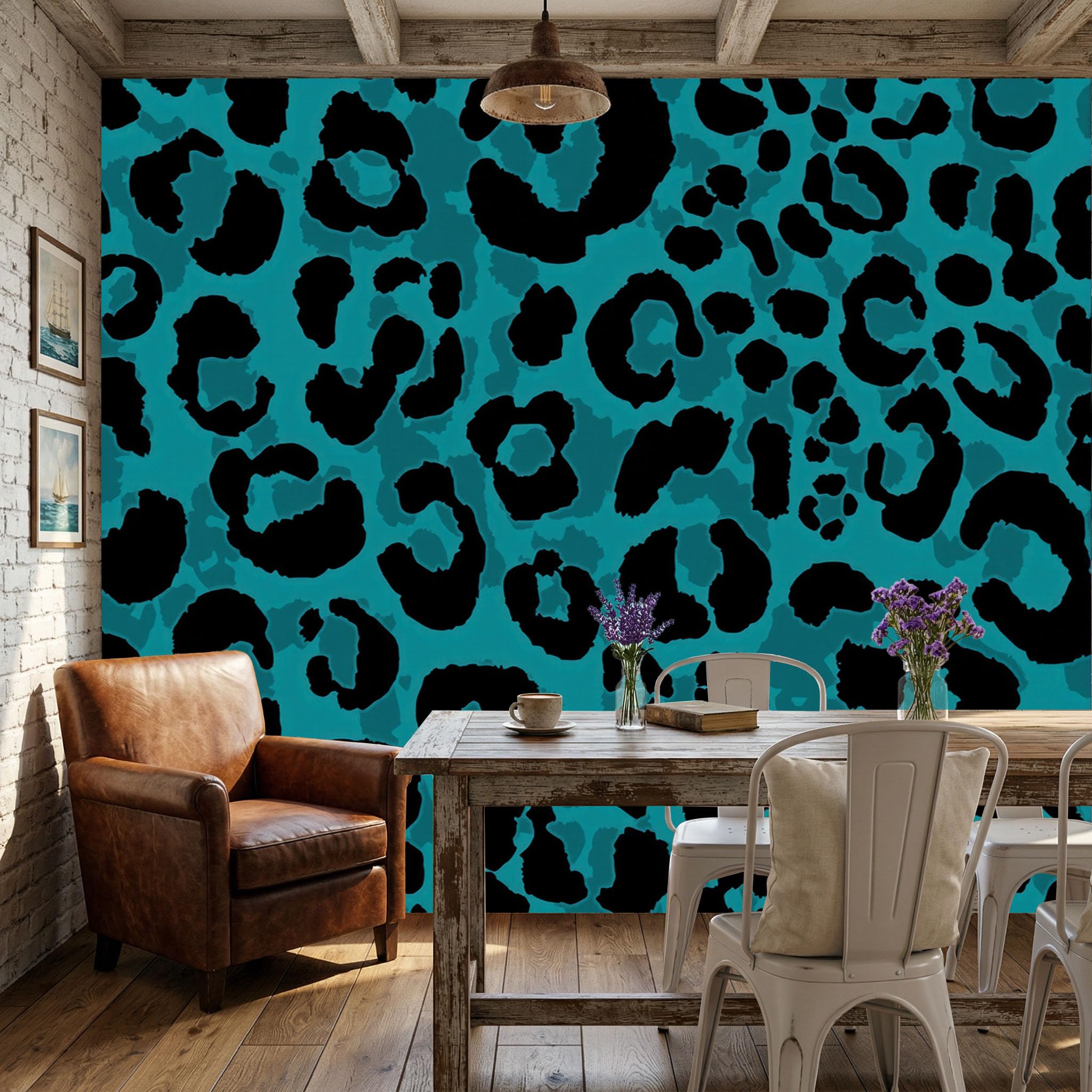 Papier peint panoramique léopard abstrait pour moderniser un mur de salon sans travaux