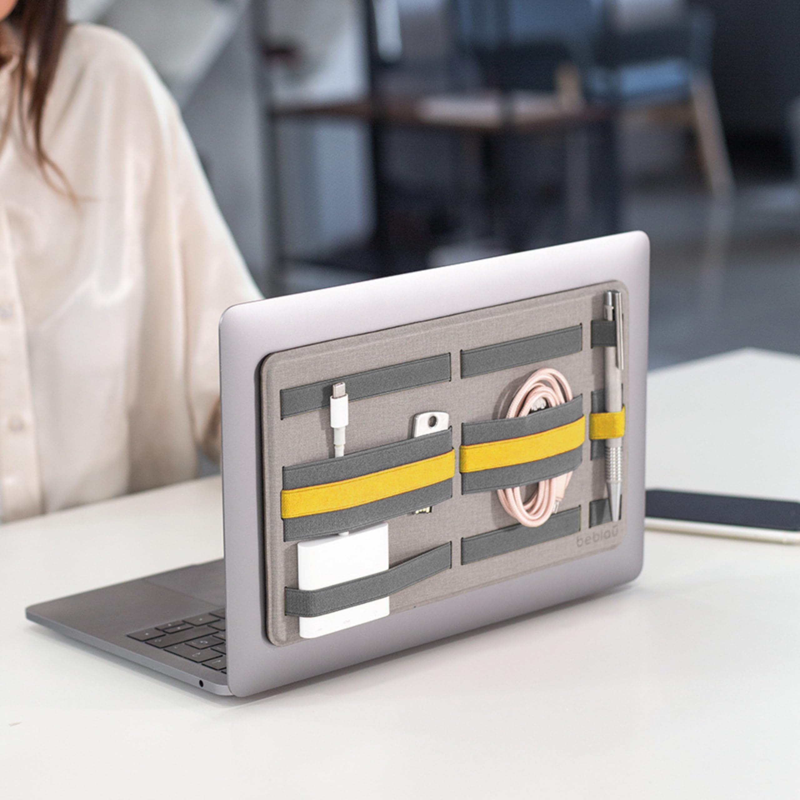 BeblauSHIFT PRO Adhesive Portable Tech Organizer for laptops, backpack | Computer Accessories, Office & Home, Portable External hard drive holder | School Students - BIRTHDAY GIFT Reusable | YELLOW