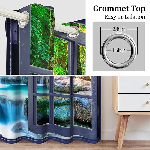 Miniatura 5 de Cortinas opacas de cascada con estampado 3D de ventana de paisaje natural, cortinas para sala de estar, panel de cortina de río con ojales aislados