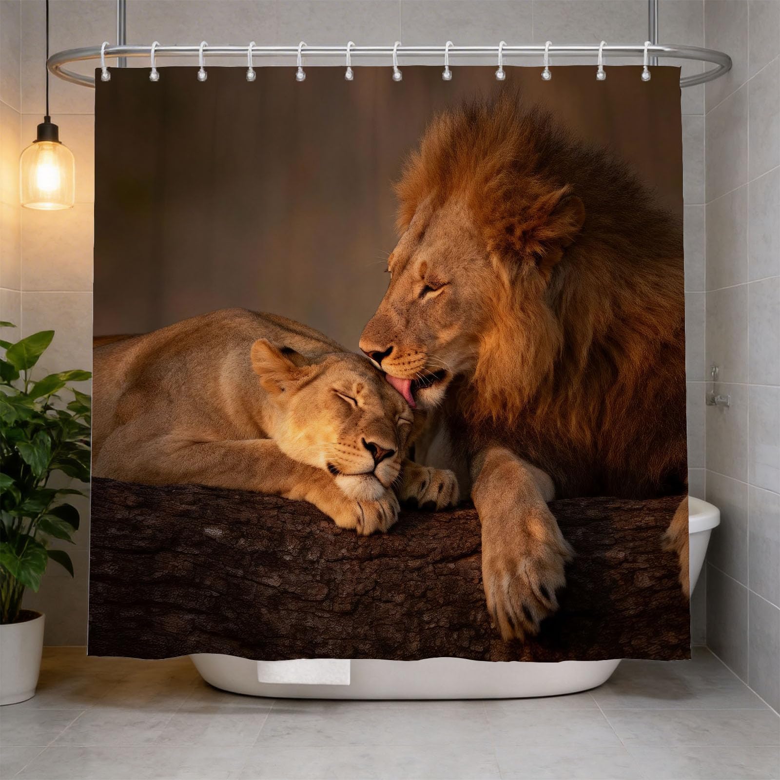 Hongduo 3D Lion Shower Curtain for Stalls Bathtubs Savanna Animals Bathroom Decor Shower Curtain Set Polyester Fabric Waterproof 200x200cm/79X79 Inch with Hooks