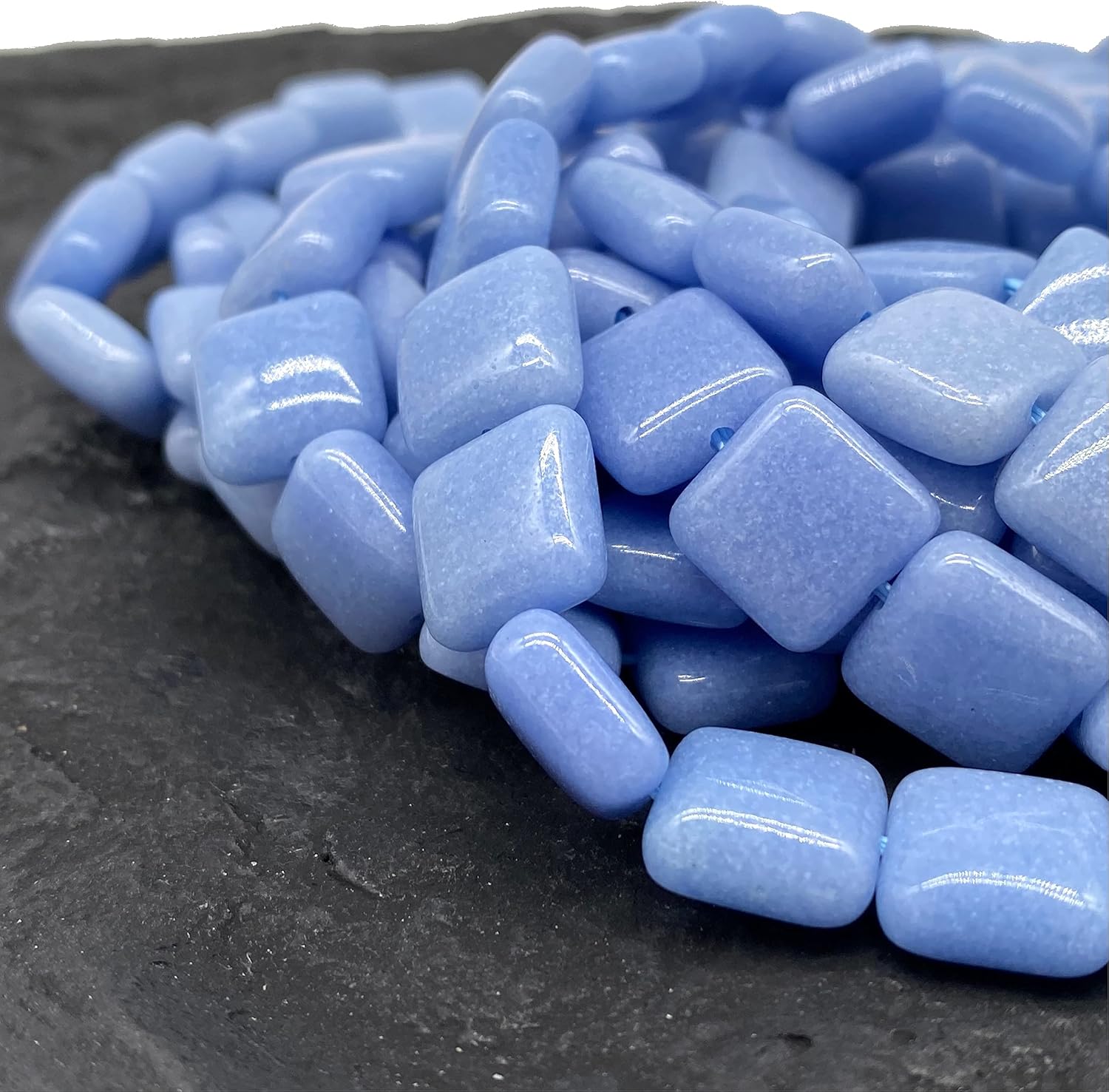 ABCGEMS Glow-in-Dark Mexican Blue Aragonite Beads (AKA Cave Calcite- Extremely Rare) Crystal Chakra Energy Ideal for Bracelet Necklace Ring DIY Jewelry Making Smooth Square 12mm