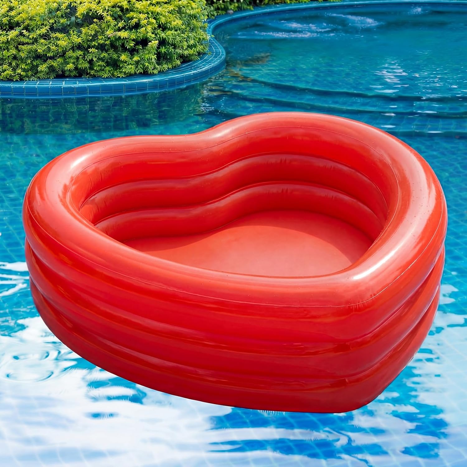 Giant Red Heart Shaped Inflatable Swimming Pool 71" x 63" x 24" Large Heart Blow up Pool Fits 2-3 Adults for Summer Beach Party Valentines Wedding Bachelorette Bride
