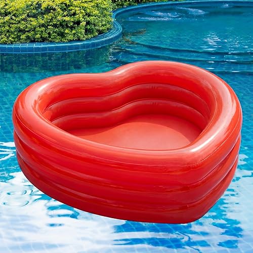Valentines Giant Red Heart Shaped Inflatable Swimming Pool 71" x 63" x 24" Large Heart Blow up Pool Fits 2-3 Adults for Valentines Wedding Bachelorette Bride Summer Beach Party