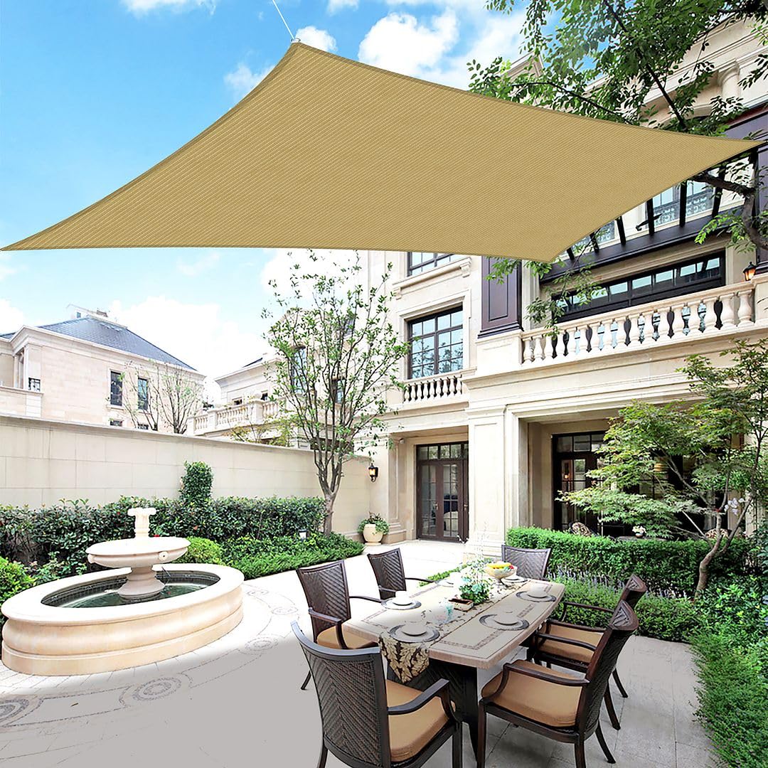 4' x 7' Beige Sun Shade Sail Shade Cloth Cover Canopy Awning for Patio Pool Pergola Driveway Porch Deck Yard Garden UV Block Permeable and Heavy Duty